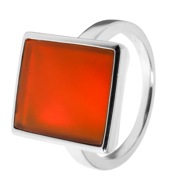 Bague argent rhodié - 4,5g- Cornaline-pierre plate- 12x14mm - T52 à 64