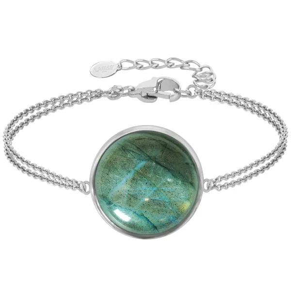 Bracelet argent rhodié - 3,2g -  Labradorite - cabochon - 18mm - 15+5cm