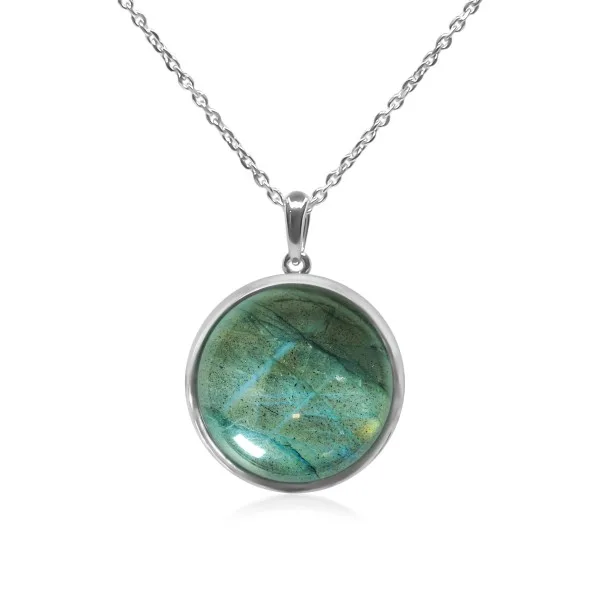 Pendentif argent rhodié - 2,3g -  Labradorite - cabochon - 18mm