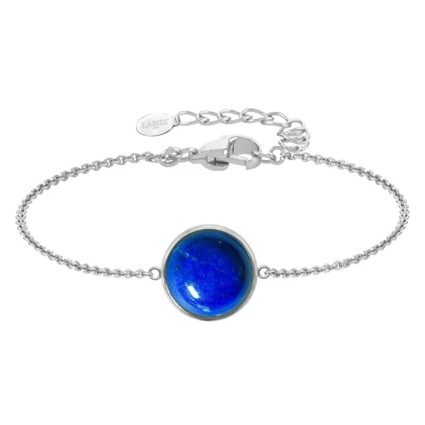 Bracelet argent rhodié - 2,5g -  Lapis Lazuli - cabochon - 12mm - 15+5cm