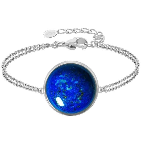 Bracelet argent rhodié - 3,2g -  Lapis Lazuli - cabochon - 18mm - 15+5cm