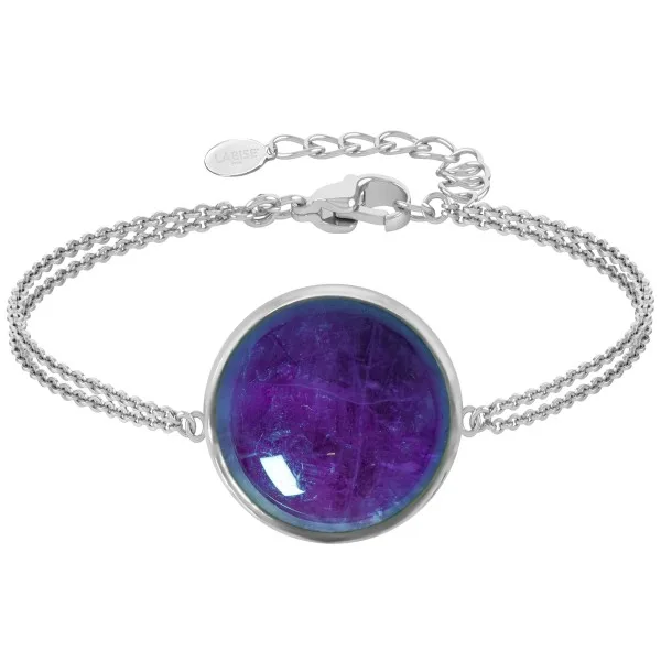 Bracelet argent rhodié - 3,2g -  Améthyste - cabochon - 18mm - 15+5cm