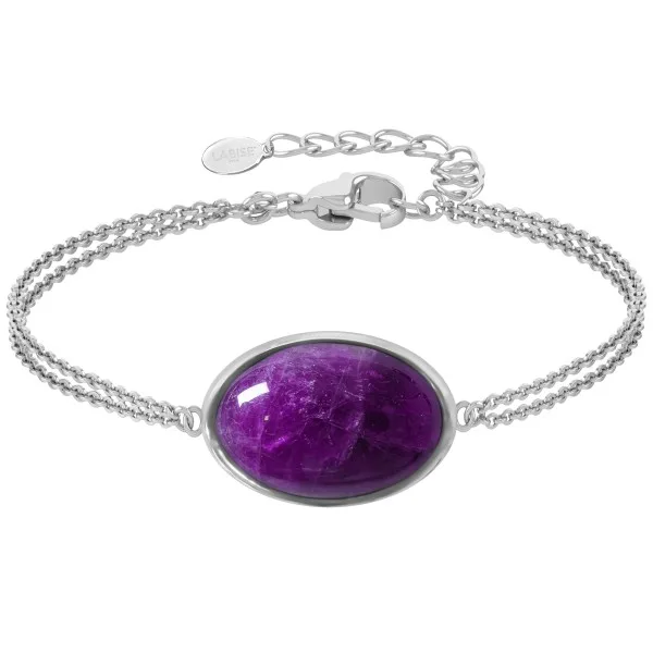 Bracelet argent rhodié - 3g -  Améthyste - cabochon - 12x18mm - 15+5cm