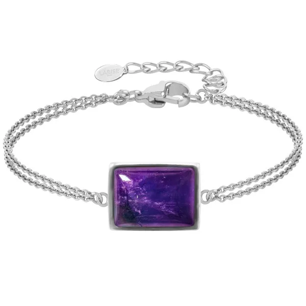 Bracelet argent rhodié - 3,2g -  Améthyste - cabochon - 12x14mm - 15+5cm