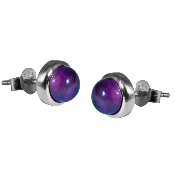 Boucles d'oreilles argent rhodié - 2g -  Améthyste - cabochon - 6mm