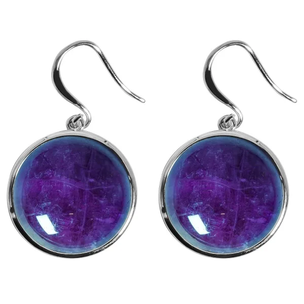 Boucles d'oreilles argent rhodié - 4,2g -  Améthyste - cabochon - 18mm