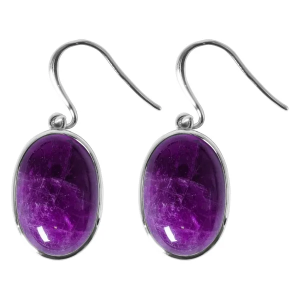 Boucles d'oreilles argent rhodié - 3,5g -  Améthyste - cabochon - 12x18mm