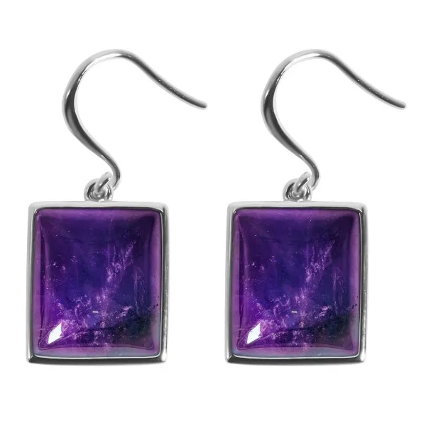 Boucles d'oreilles argent rhodié - 3,8g -  Améthyste - cabochon - 12x14mm