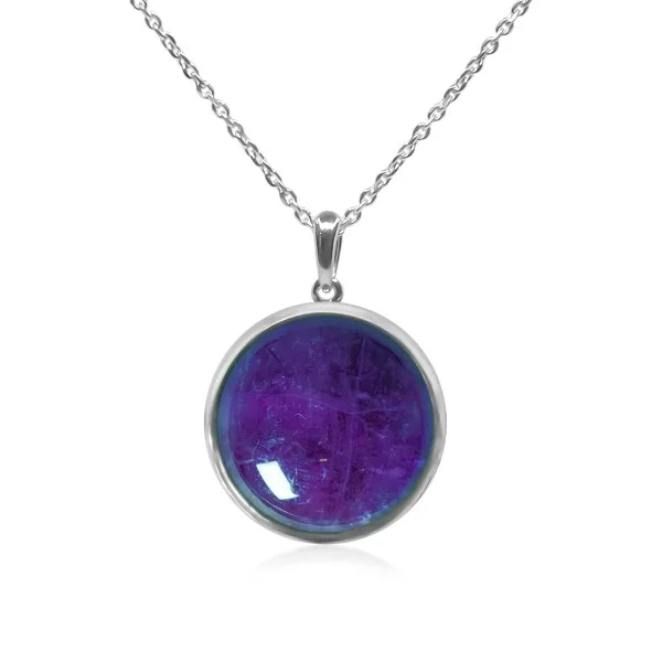 Pendentif argent rhodié - 2,3g -  Améthyste - cabochon - 18mm