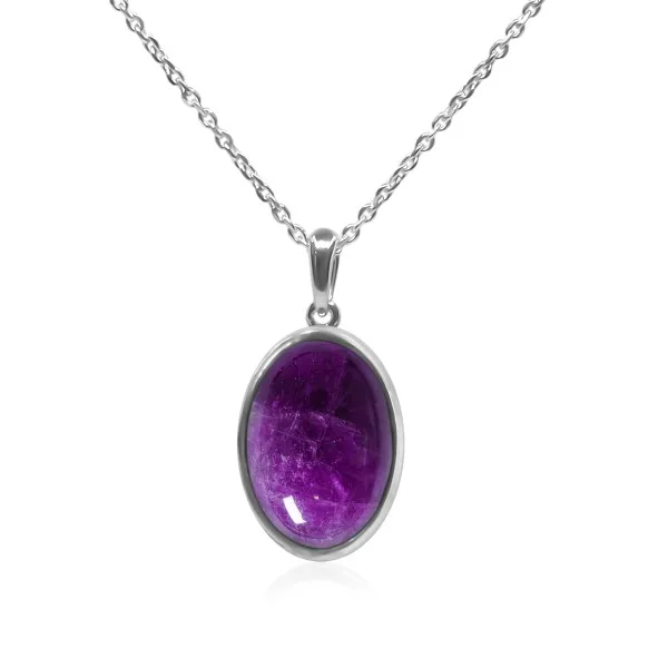 Pendentif argent rhodié - 1,7g -  Améthyste - cabochon - 12x18mm