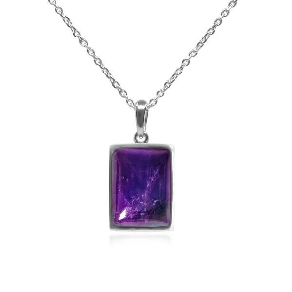 Pendentif argent rhodié - 2g -  Améthyste - cabochon - 12x14mm