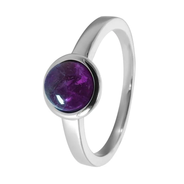 Bague argent rhodié - 2,5g -  Améthyste - cabochon - 6mm - T50 à 64