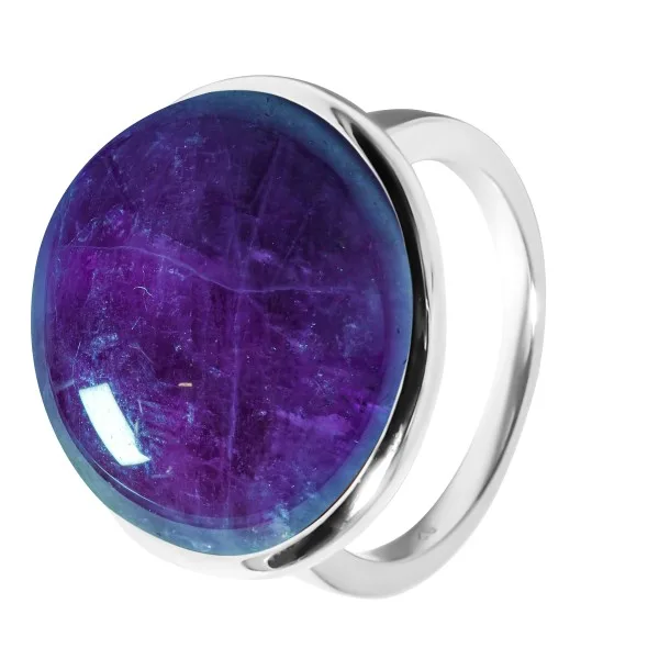 Bague argent rhodié - 5g -  Améthyste - cabochon - 18mm - T52 à 64