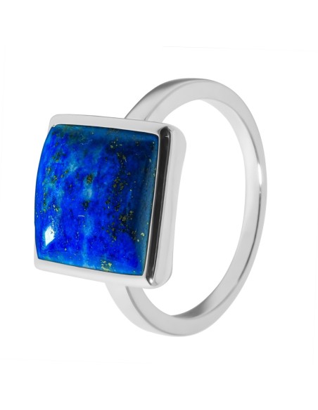 Bague argent rhodié - 3,2g -  Lapis Lazuli-cabochon- 10x10mm -T50 à 64