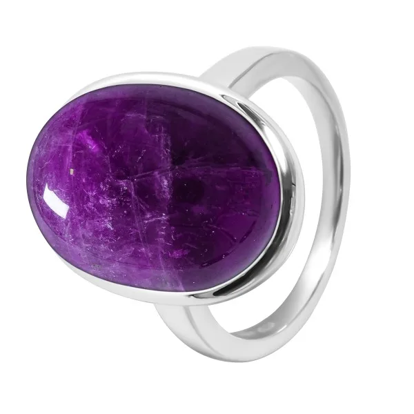 Bague argent rhodié - 4,5g -  Améthyste- cabochon - 12x18mm - T52 à 64