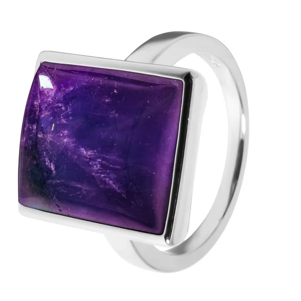 Bague argent rhodié - 4,5g -  Améthyste- cabochon - 12x14mm - T52 à 64