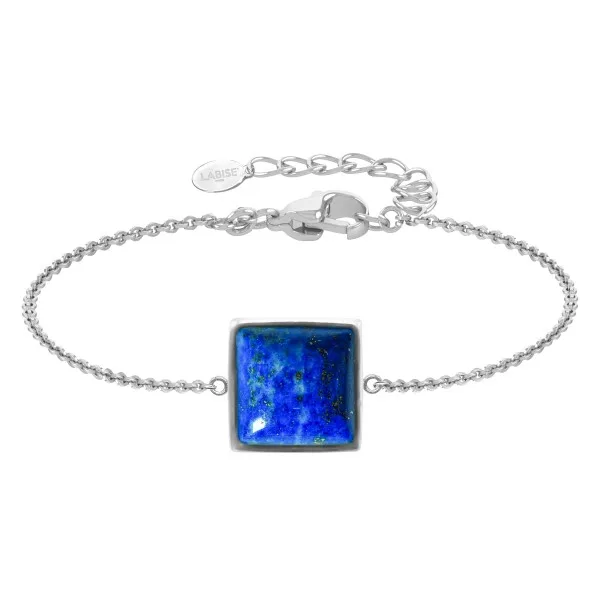 Bracelet argent rhodié - 2,2g -  Lapis Lazuli - cabochon - 10x10mm - 15+5cm