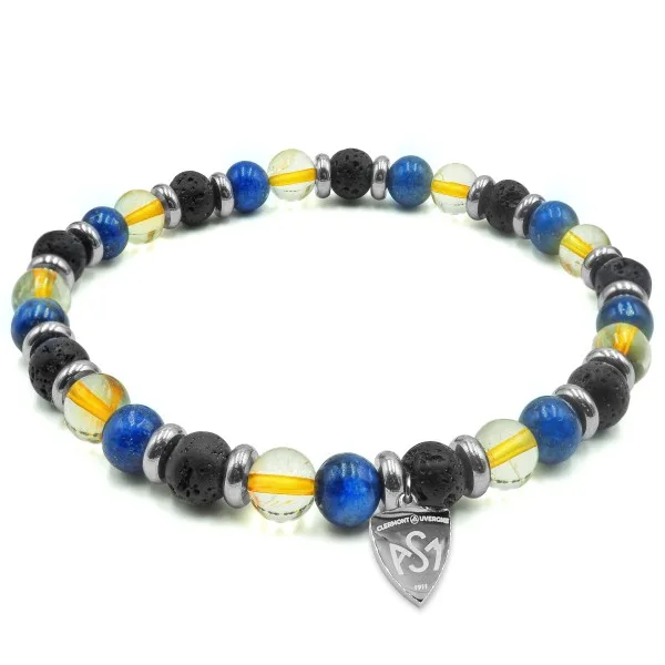Bracelet ASM - acier élastique pierres naturelles pour homme -  citrine - lapis lazuli pierre de lave