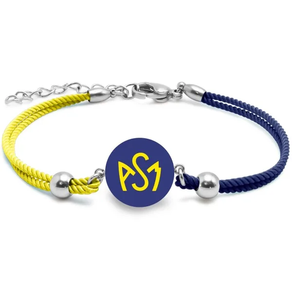 Bracelet ASM - coton bleu et jaune - Logo  jaune fond bleu