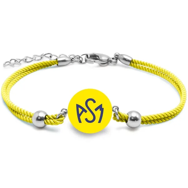 Bracelet ASM - coton jaune - Logo bleu fond jaune