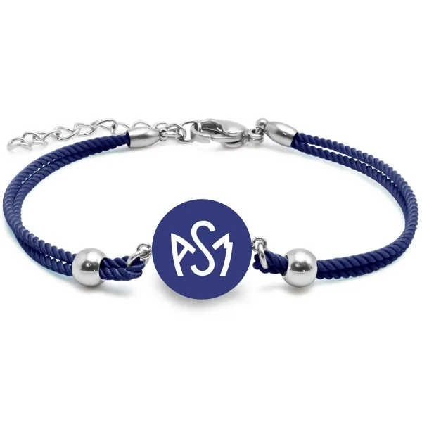 Bracelet ASM - coton bleu - Logo blanc fond bleu