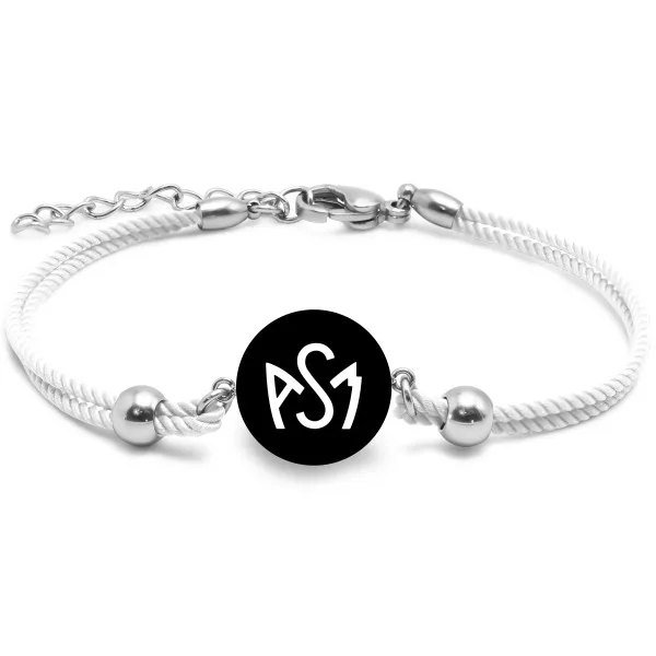 Bracelet ASM - coton blanc - Logo blanc fond noir