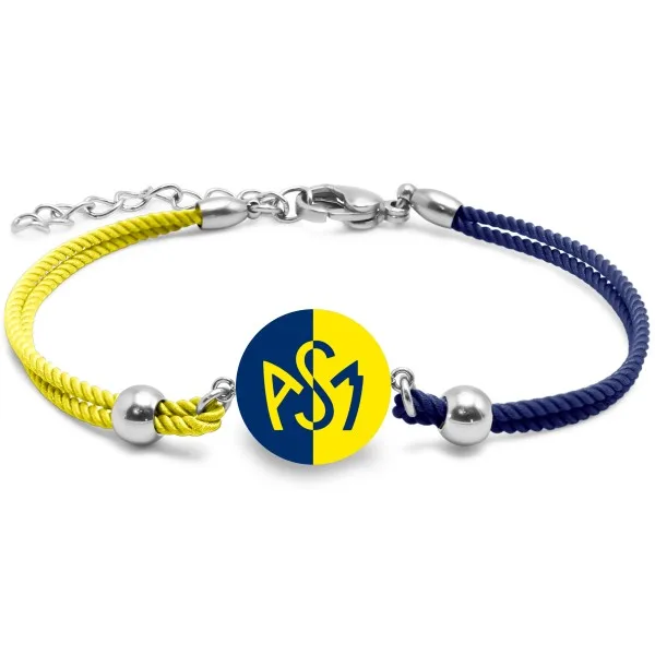 Bracelet ASM - coton bleu et jaune - Logo croisé jaune et bleu