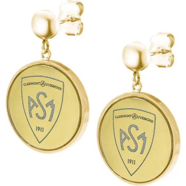 Boucles d'oreilles ASM - acier doré  -  Blason ASM - doré brillant