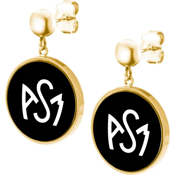 Boucles d'oreilles ASM - acier doré - Logo blanc fond noir