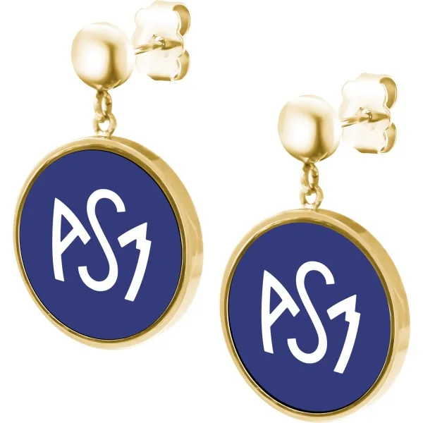 Boucles d'oreilles ASM - acier doré - Logo blanc fond bleu