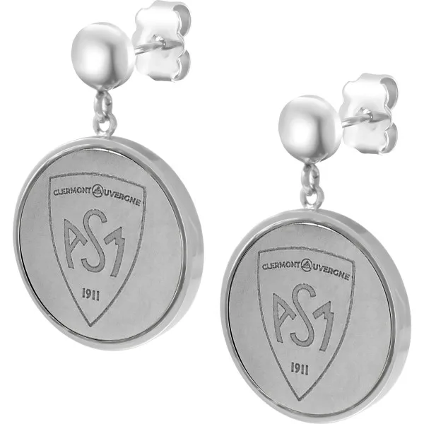 Boucles d'oreilles ASM - acier argent  - Blason ASM - argenté brillant