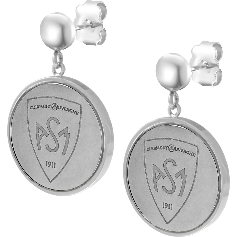 Boucles d'oreilles ASM - acier argent  - Blason ASM - argenté brillant