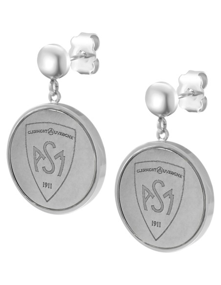 Boucles d'oreilles ASM - acier argent  - Blason ASM - argenté brillant