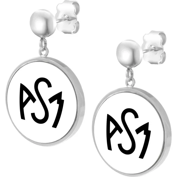 Boucles d'oreilles ASM - acier argent - Logo noir fond blanc