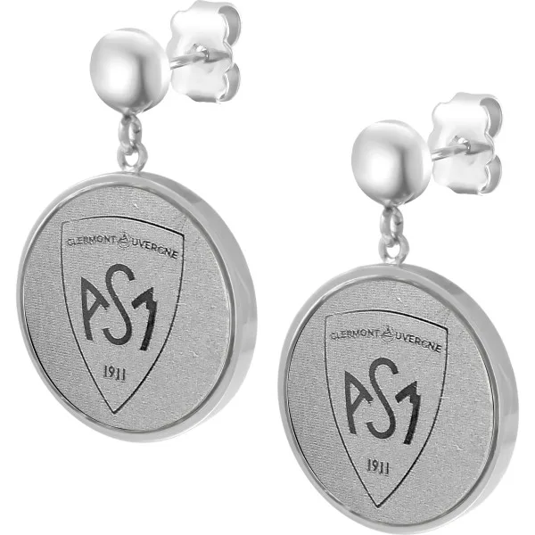 Boucles d'oreilles ASM - acier argent  -  Blason ASM - argenté mat