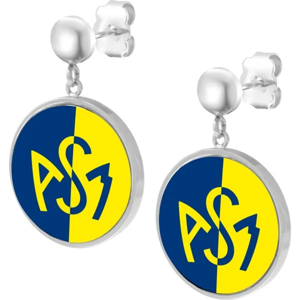 Boucles d'oreilles ASM - acier argent - Logo croisé bleu et jaune