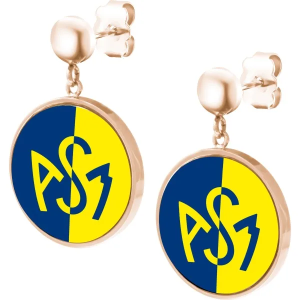 Boucles d'oreilles ASM - acier rosé - Logo croisé bleu et jaune