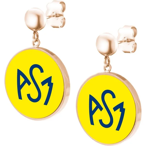 Boucles d'oreilles ASM - acier rosé - Logo bleu fond jaune