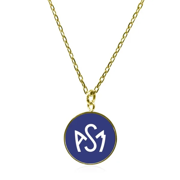 Collier ASM - acier doré - Logo blanc fond bleu