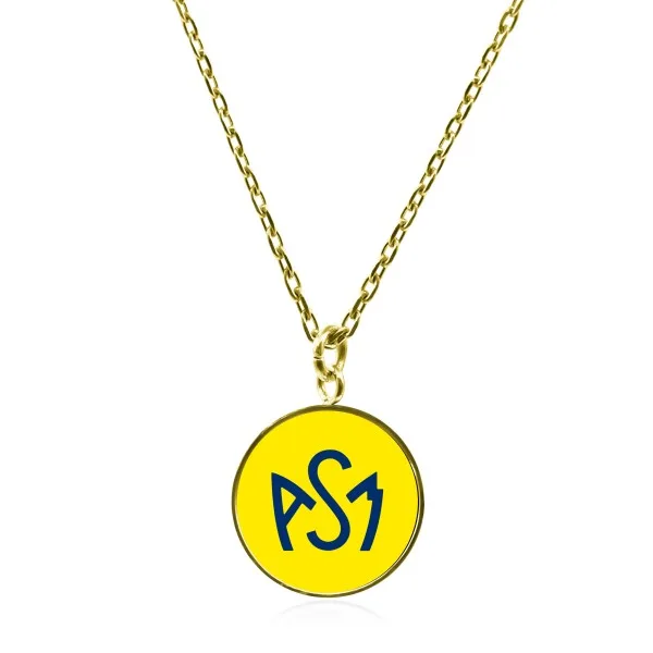 Collier ASM - acier doré - Logo bleu fond jaune