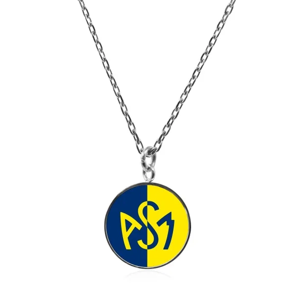 Collier ASM - acier argenté - Logo croisé jaune et bleu