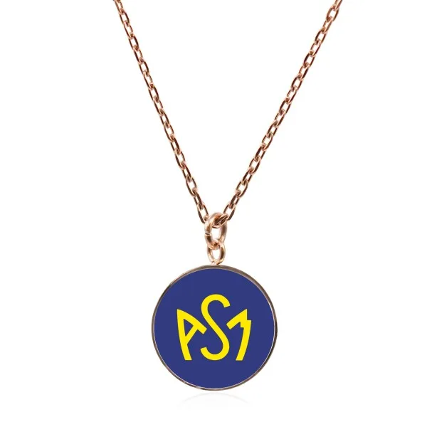 Collier ASM - acier rosé - Logo jaune fond bleu