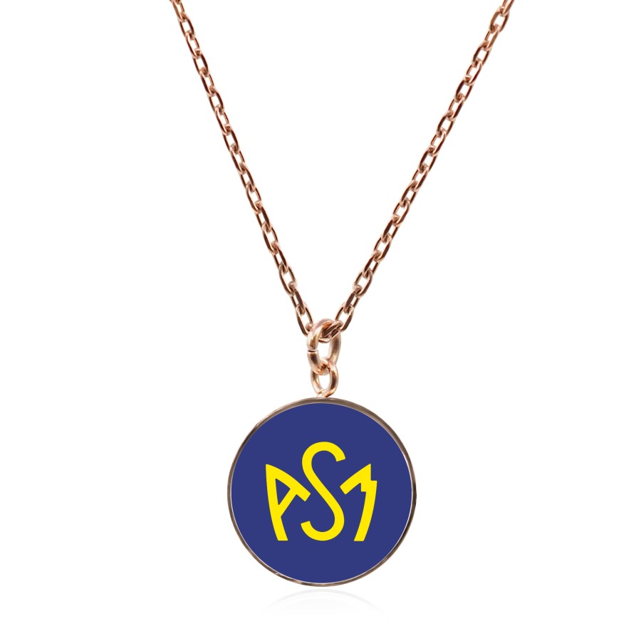 Collier ASM - acier rosé - Logo jaune fond bleu