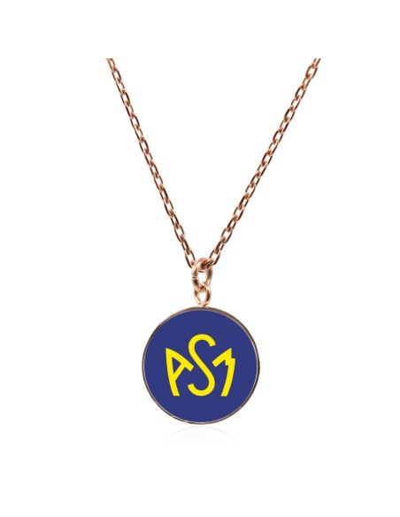 Collier ASM - acier rosé - Logo jaune fond bleu