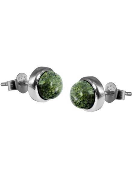 Boucles d'oreilles argent rhodié - 2g -  serpentine - cabochon - 6mm