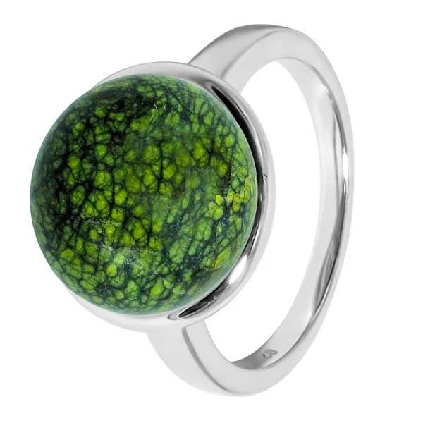 Bague argent rhodié - 3,3g -  serpentine - cabochon - 12mm - T50 à 64