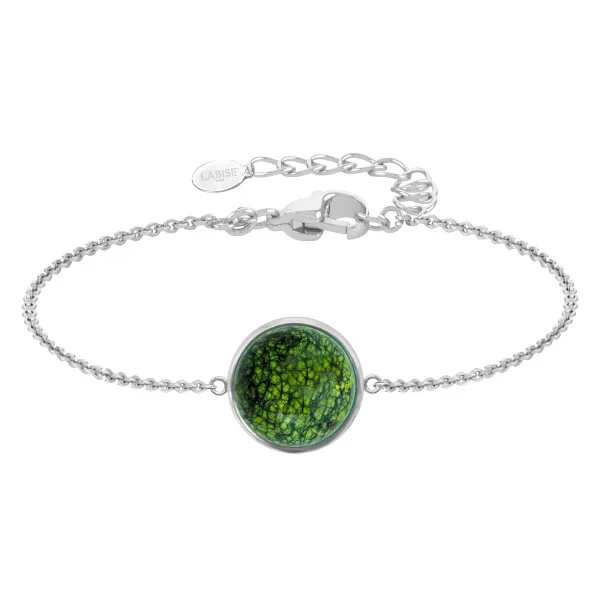 Bracelet argent rhodié - 2,5g -  serpentine - cabochon - 12mm - 15+5cm
