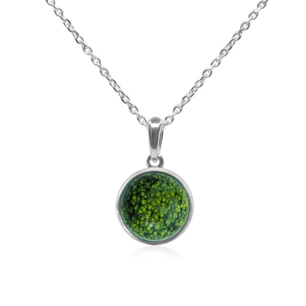 Pendentif argent rhodié - 1,4g -  serpentine - cabochon - 12mm