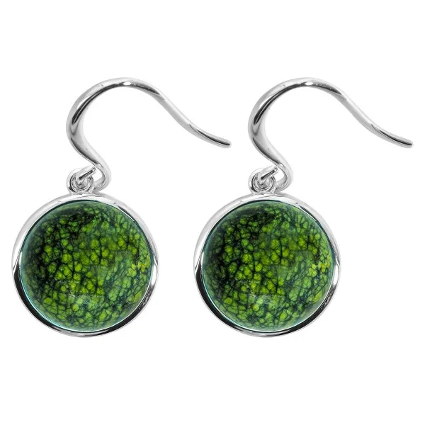 Boucles d'oreilles argent rhodié - 3,2g -  serpentine - cabochon - 12mm