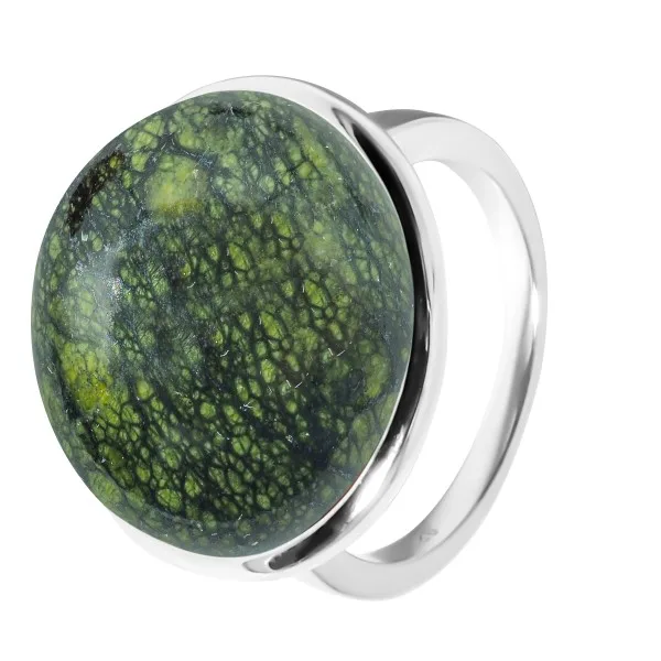 Bague argent rhodié - 5g -  serpentine - cabochon - 18mm - T52 à 64